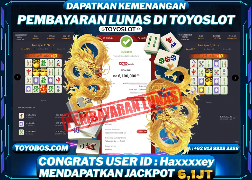 TOYOSLOT - BUKTI KEMENANGAN Mahjong Ways Rp6,100,000,- LUNAS